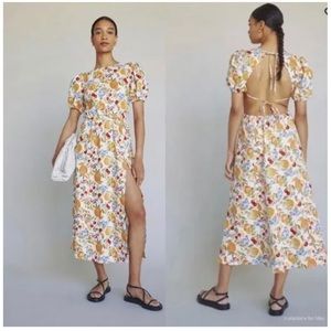 Reformation Anneliese Linen Fruit Cocktail Open-Back Dress Size 10